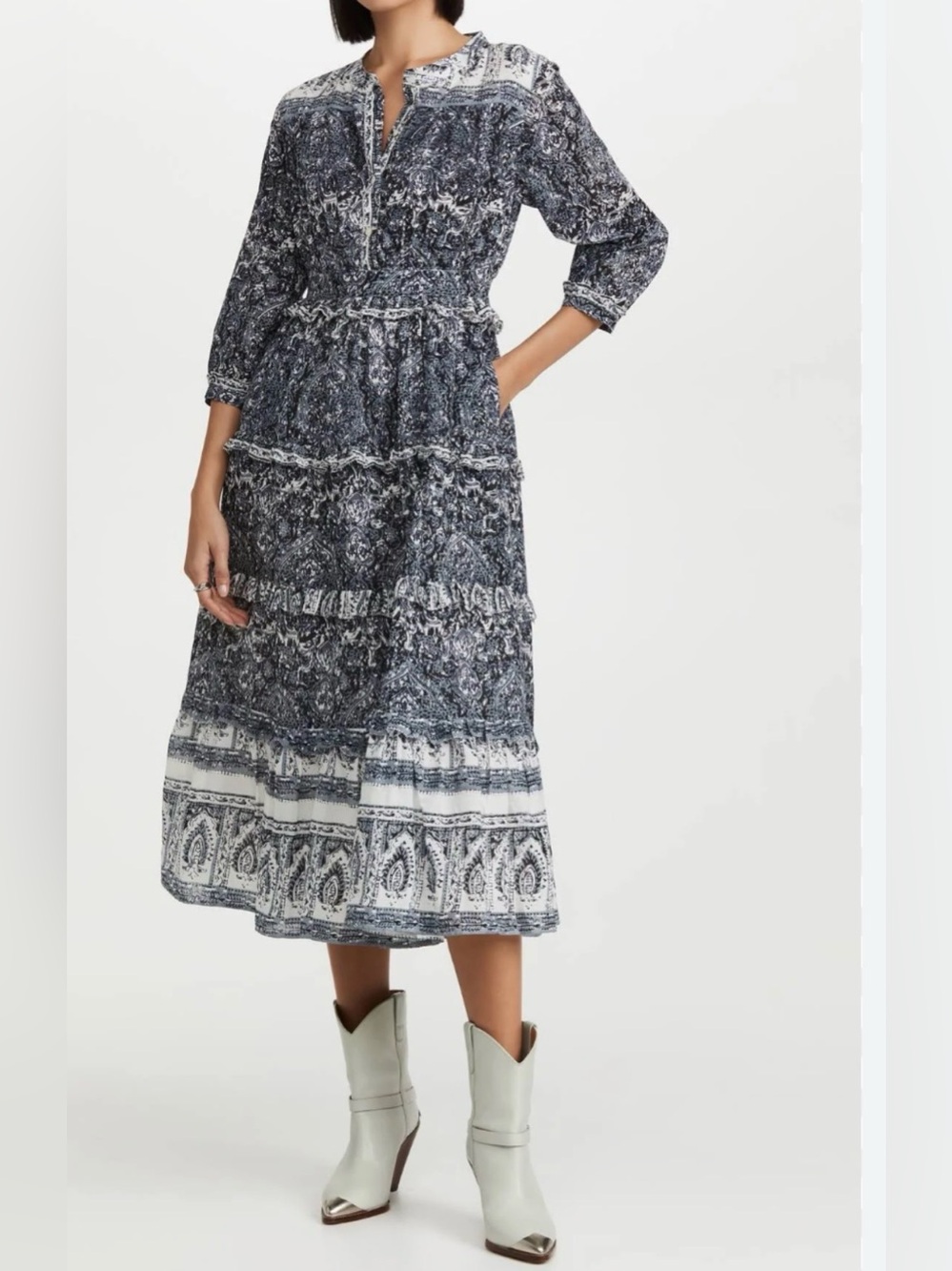 Cleobella Black & White Printed Boho Tiered Dress.